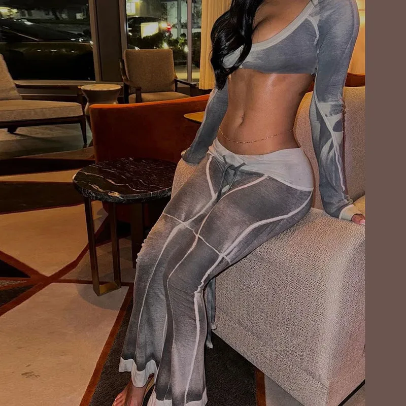 Chic Round Neck Long-Sleeved Top and Flared Pants Two-Piece Set