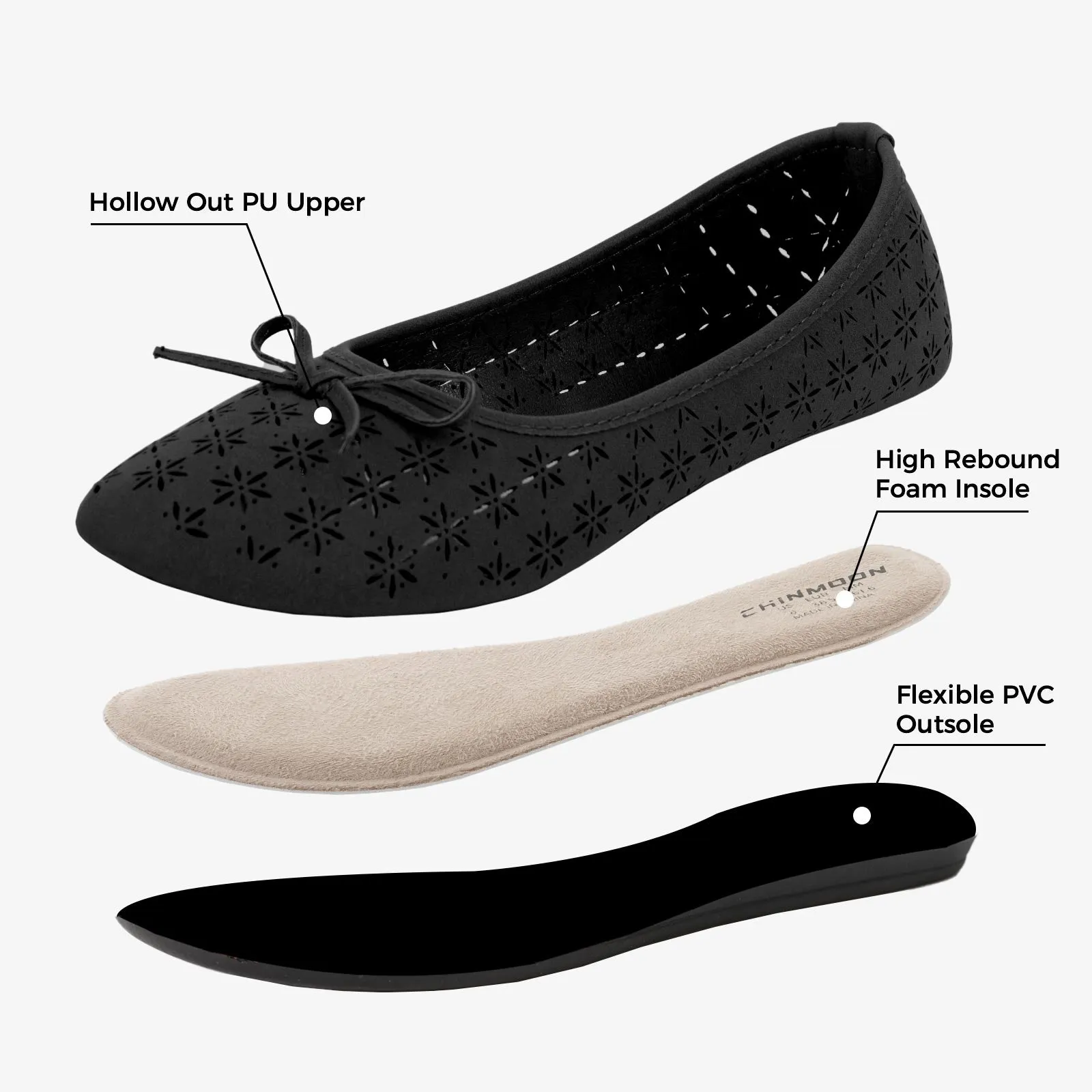 CHIN·MOON Women's Slip-Ons Ballet Flats Comfortable Lightweight Casual Dress Shoes