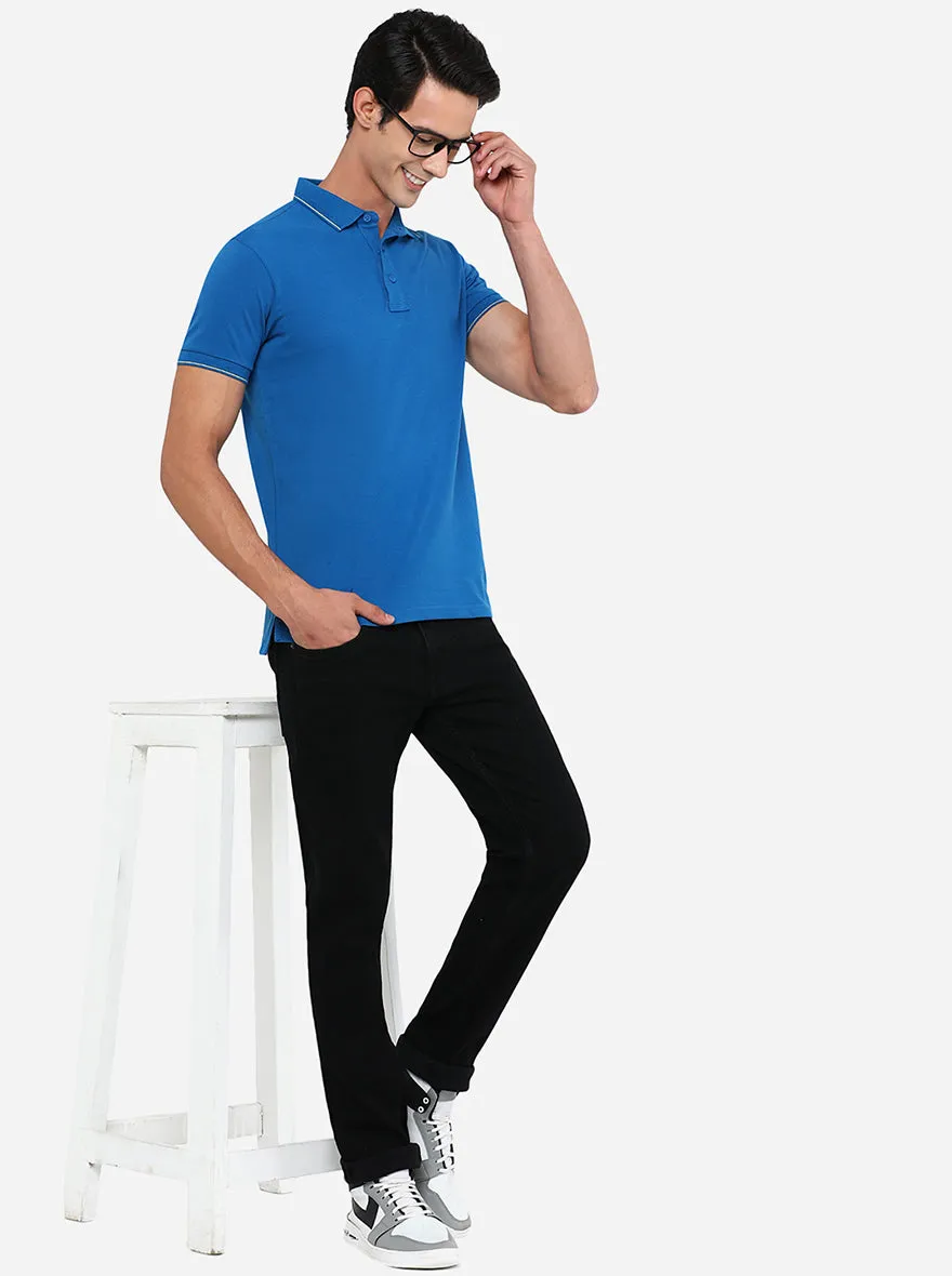 Cobalt Blue Solid Slim Fit Polo T-Shirt | JadeBlue