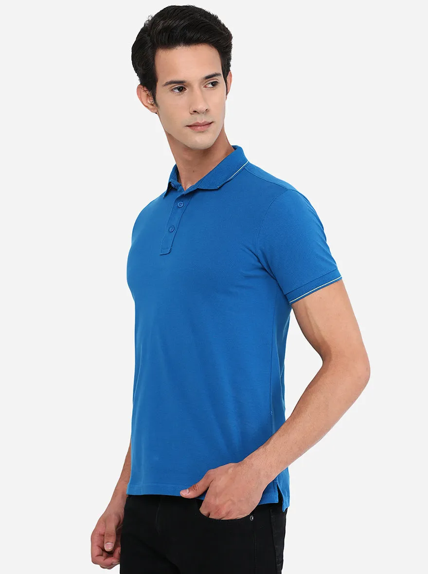 Cobalt Blue Solid Slim Fit Polo T-Shirt | JadeBlue