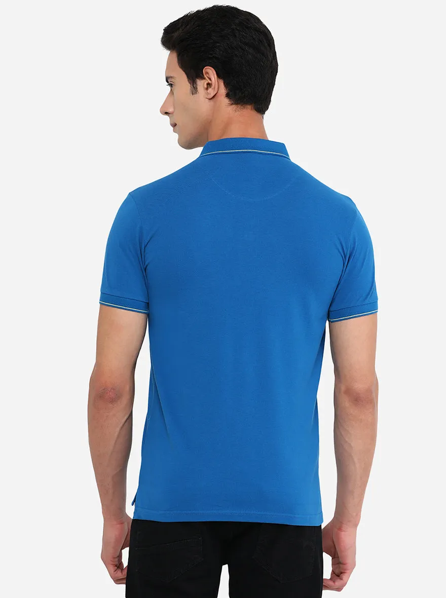 Cobalt Blue Solid Slim Fit Polo T-Shirt | JadeBlue