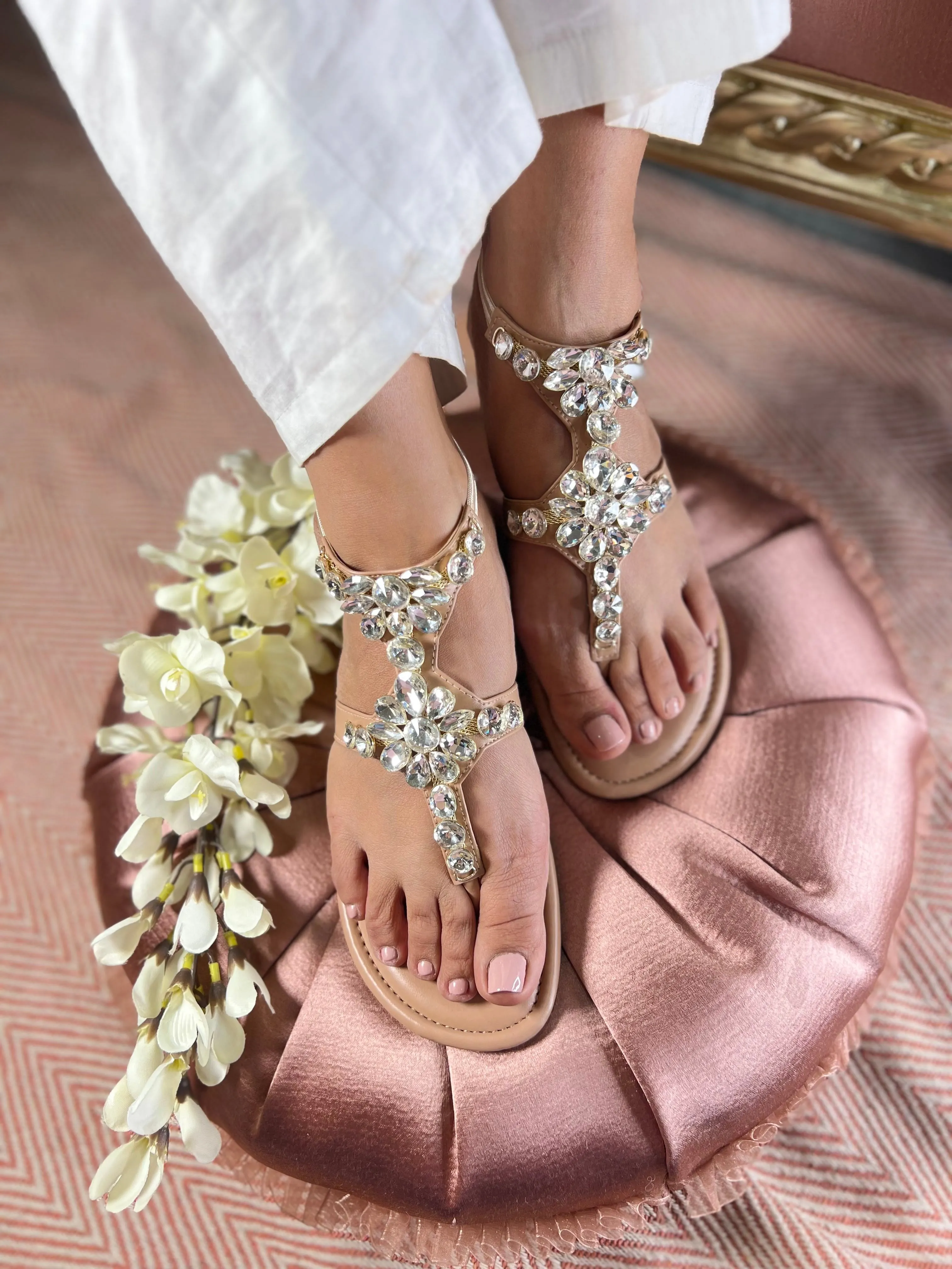 Crystal Bloom Luxe Flats with Back Elastic