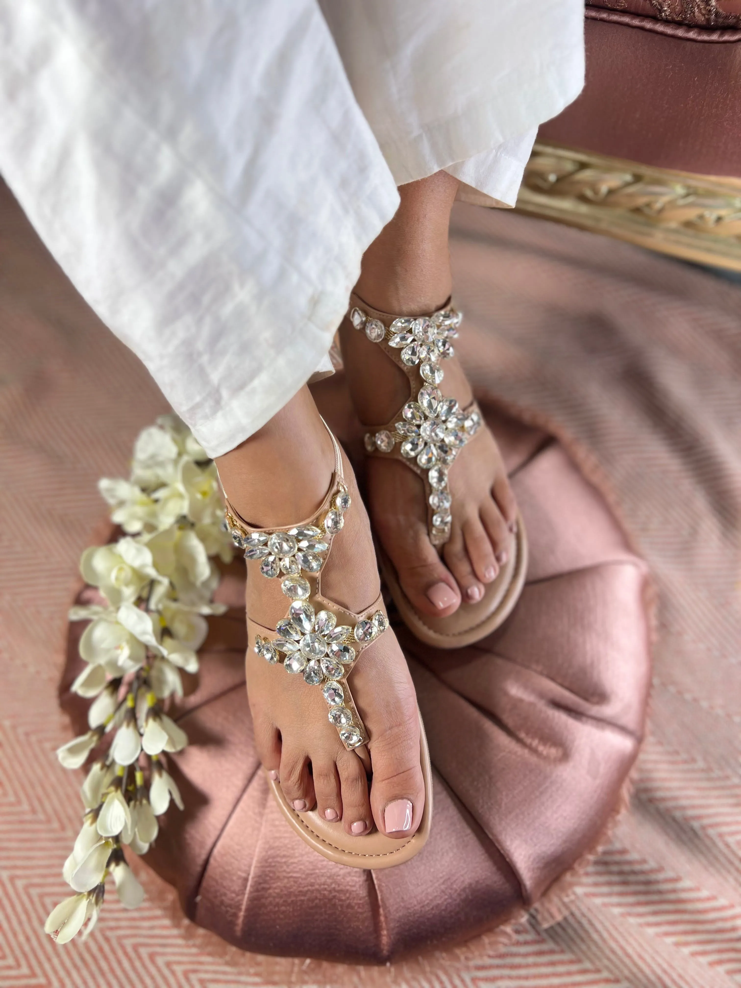Crystal Bloom Luxe Flats with Back Elastic