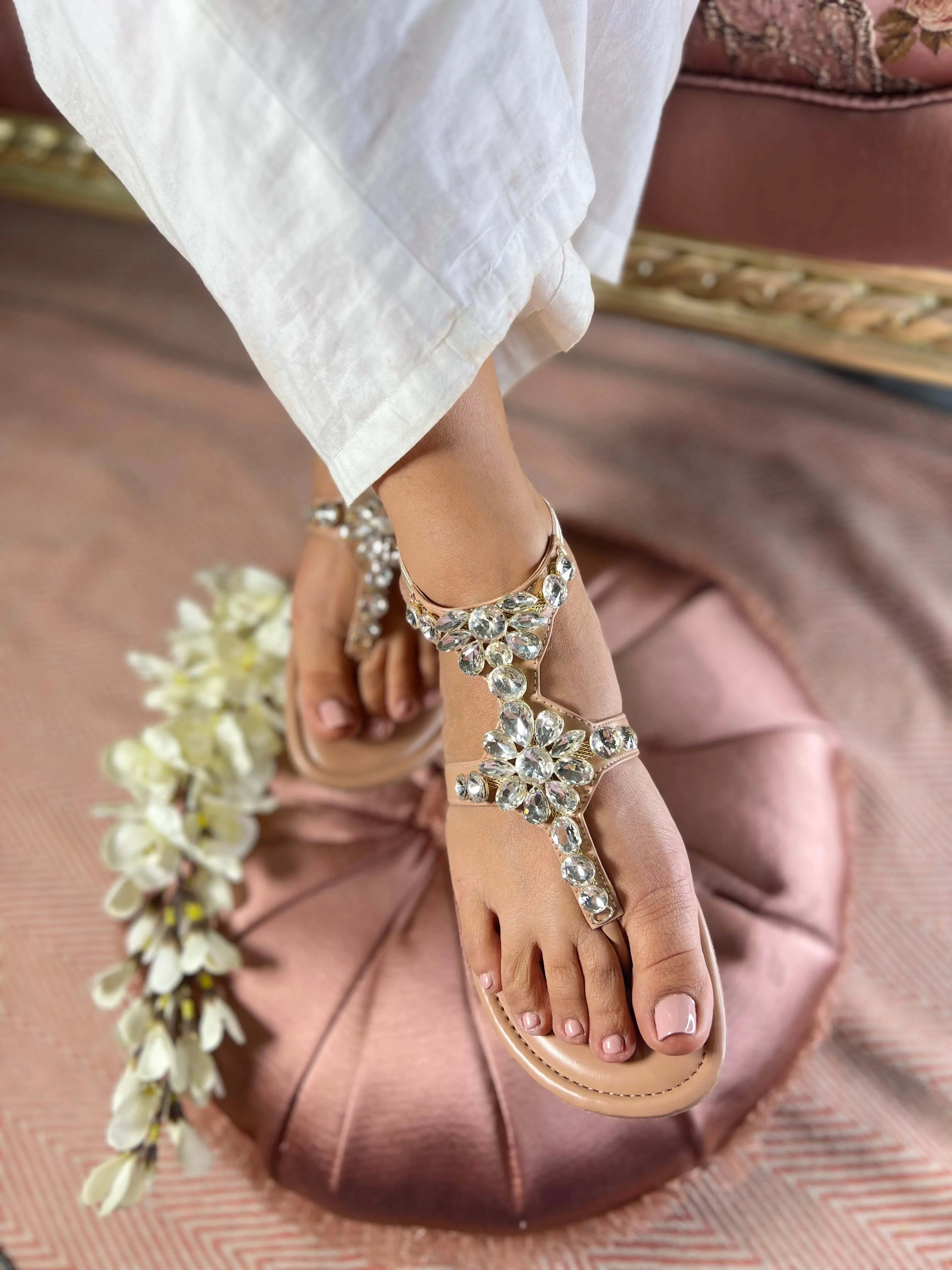 Crystal Bloom Luxe Flats with Back Elastic