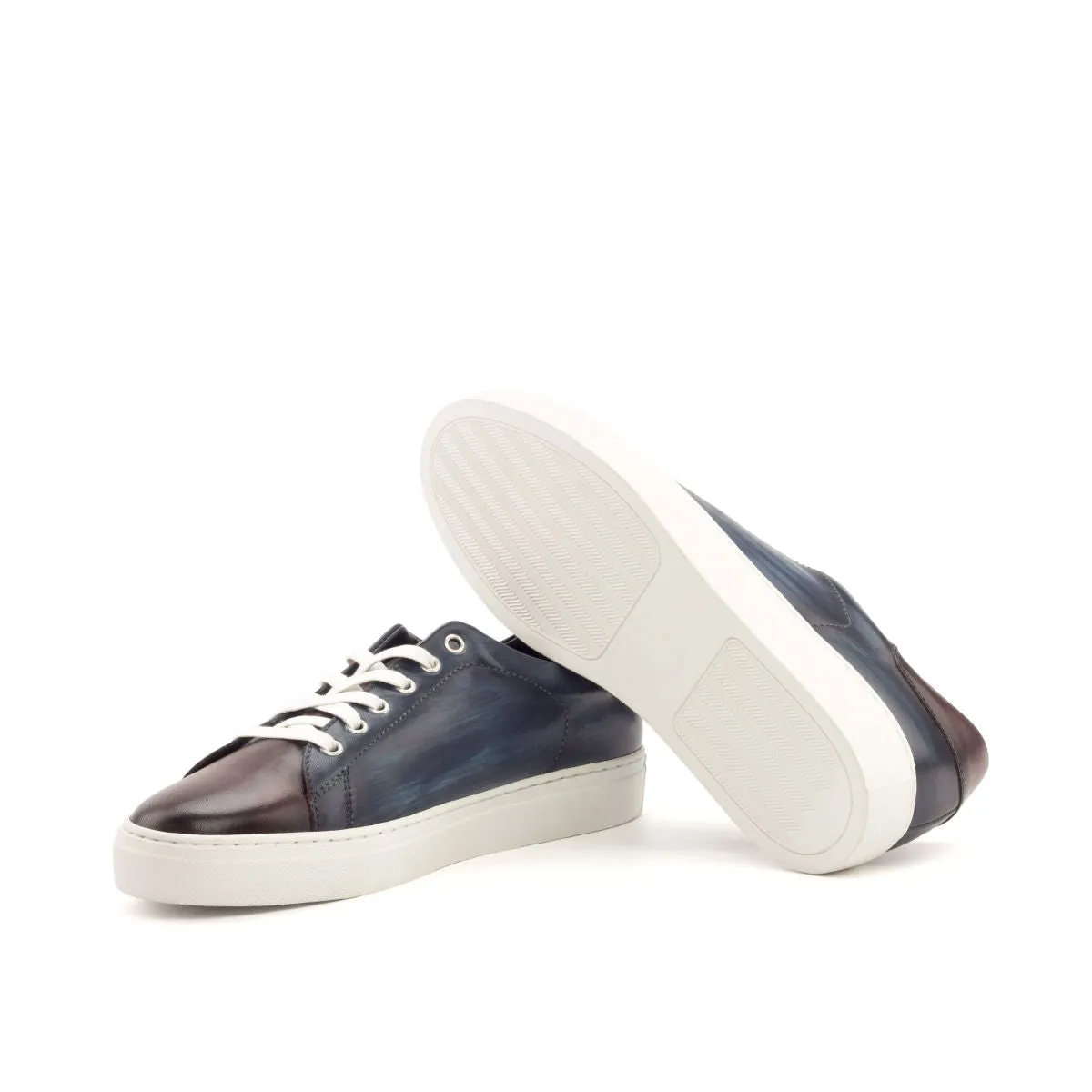 DapperFam Rivale in Navy / Dark Brown Men's Italian Leather Trainer