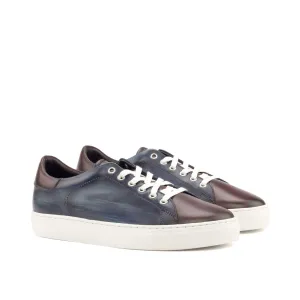 DapperFam Rivale in Navy / Dark Brown Men's Italian Leather Trainer