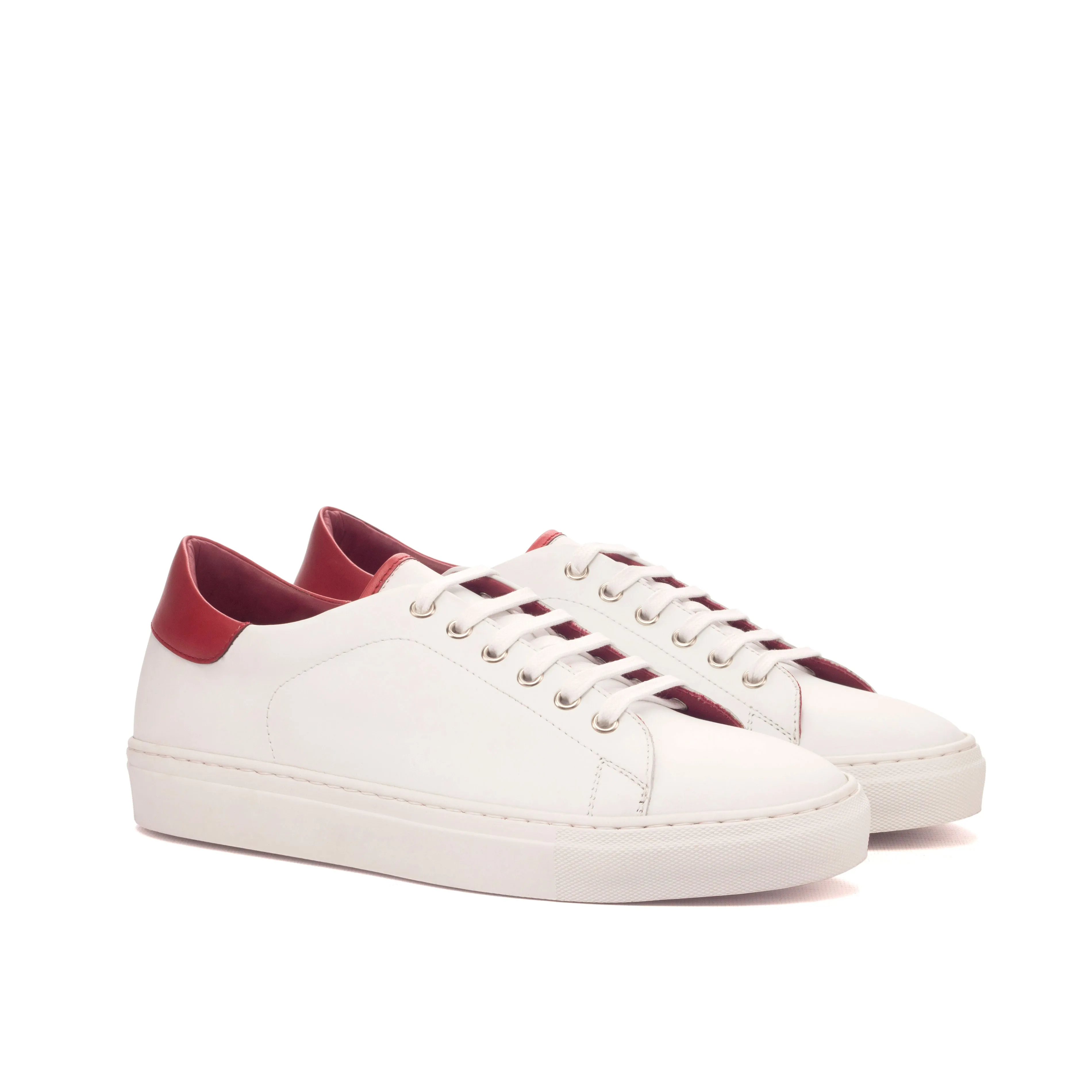DapperFam Rivale in White / Burgundy Men's Italian Leather Trainer