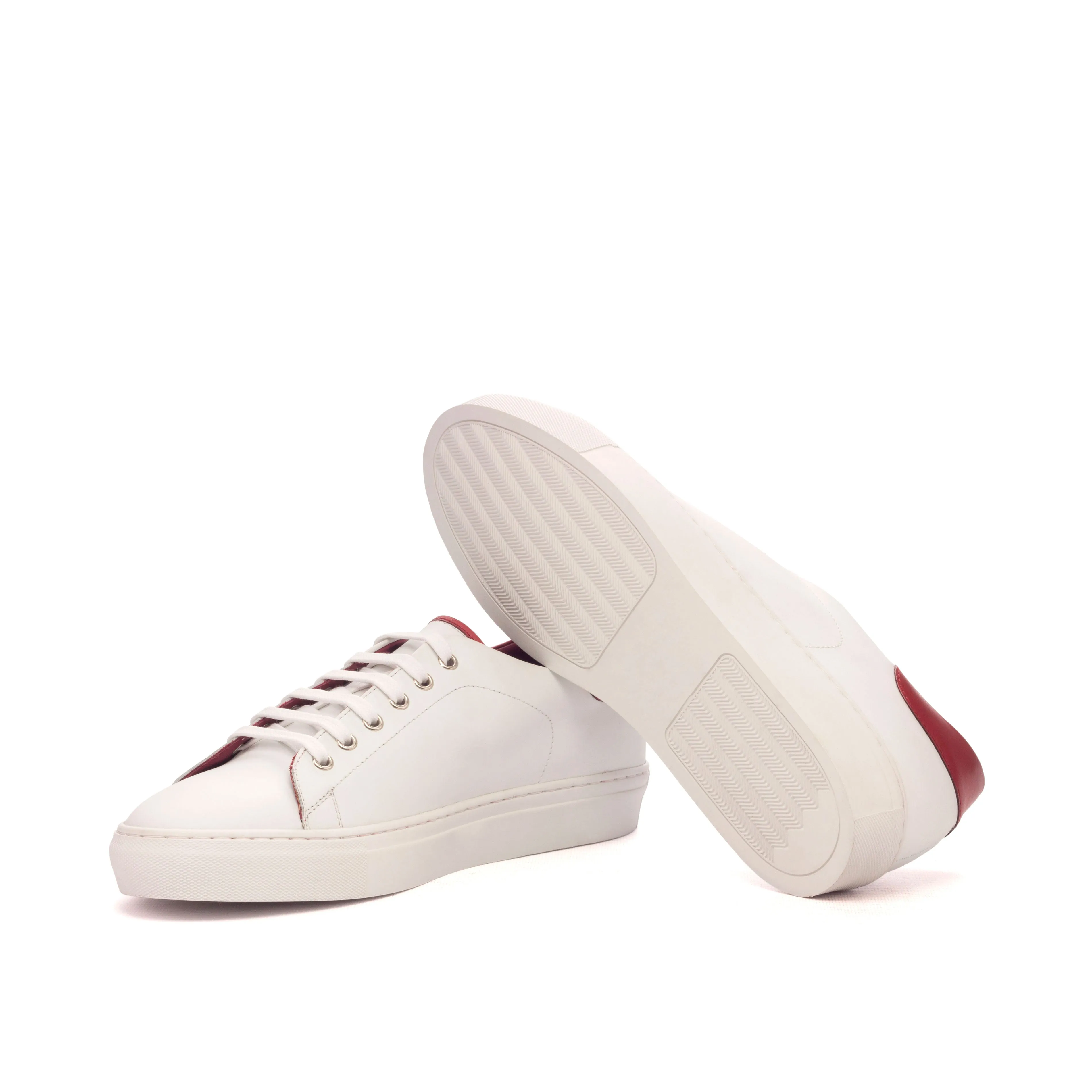 DapperFam Rivale in White / Burgundy Men's Italian Leather Trainer