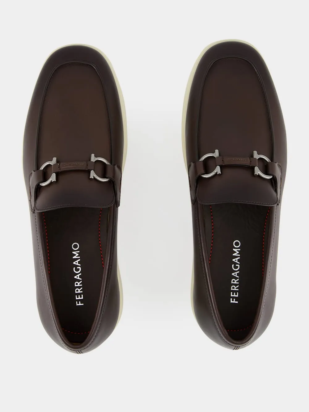 Dark Brown Calfskin Loafers with Gancini Ornament
