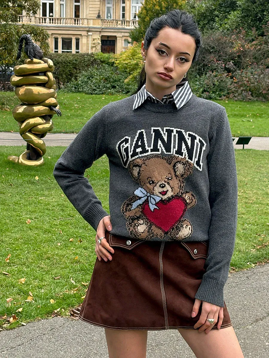 Dark Grey Graphic Bear Jumper