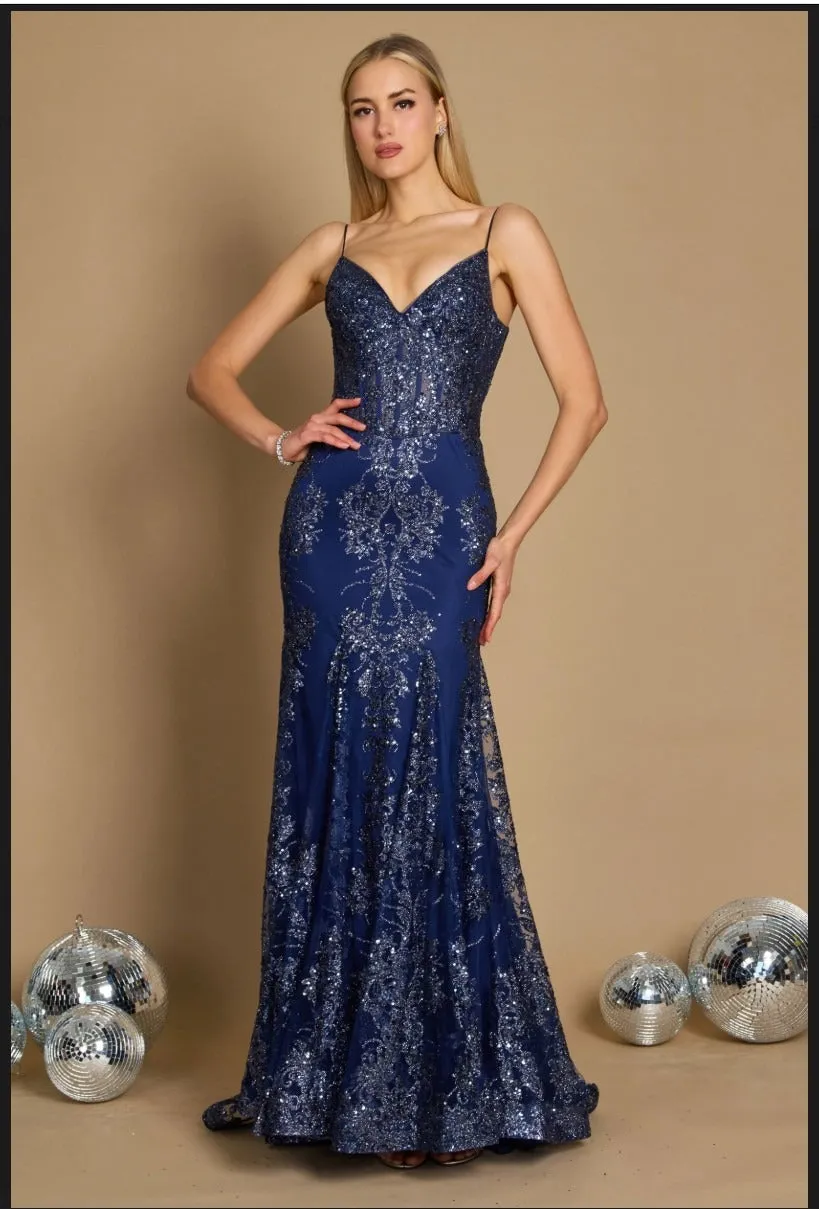 Dylan's & Davids DD1238 Fitted Corset Long Formal Prom Dress Tiffany Gold