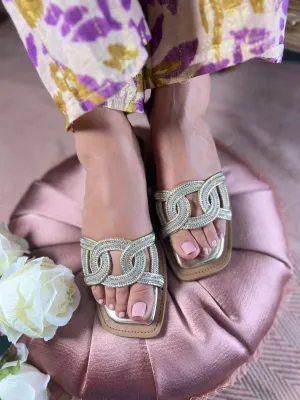 Elegant Golden-Grey Braided Sandals