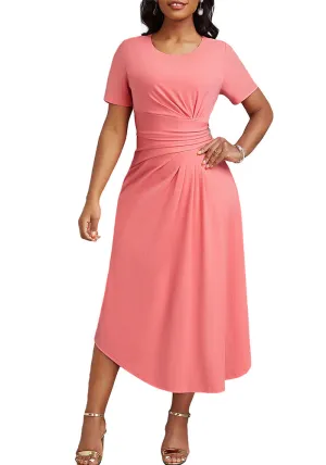 Elegant High-Waist Midi Dress with Flattering Pleat Details