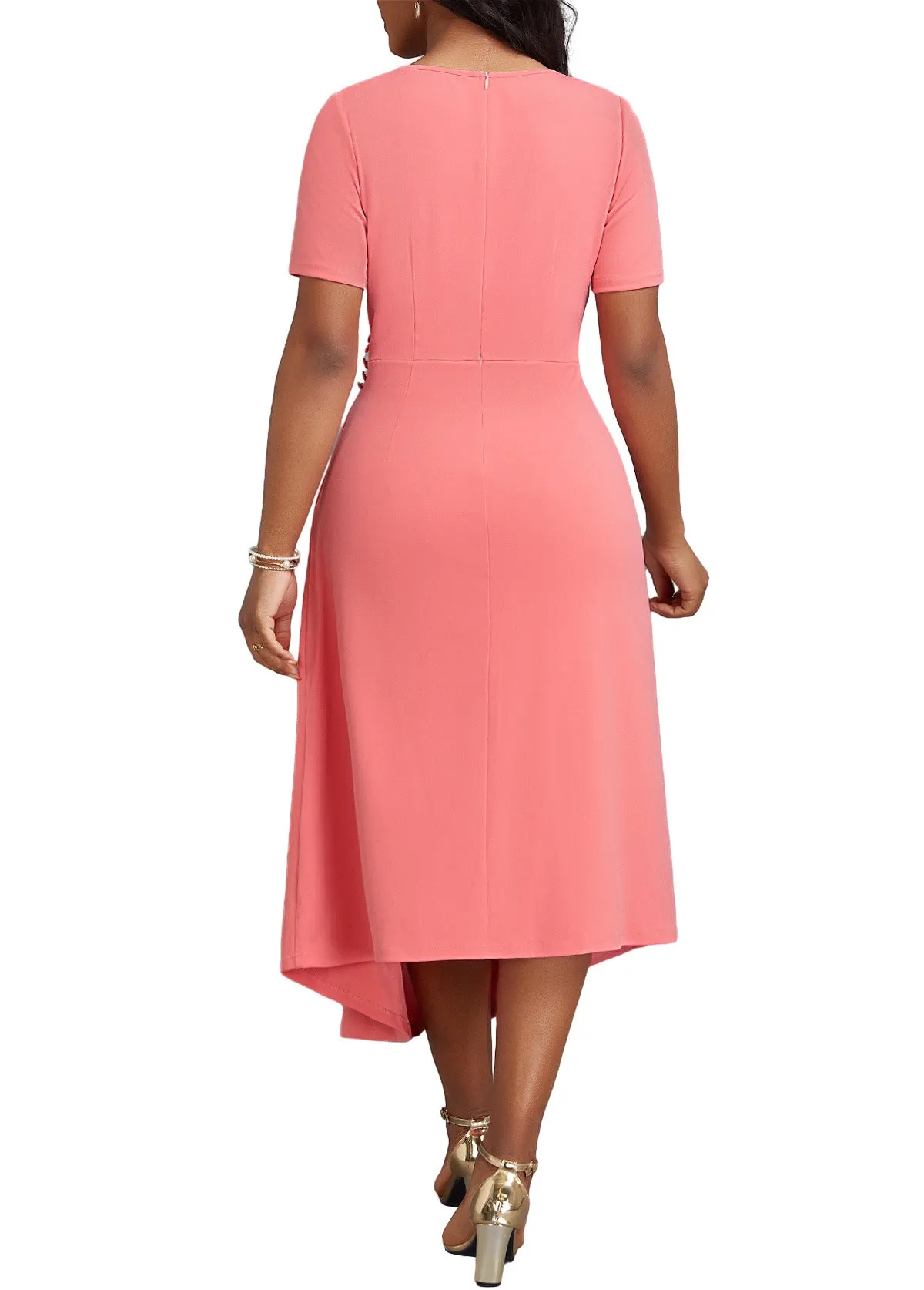 Elegant High-Waist Midi Dress with Flattering Pleat Details