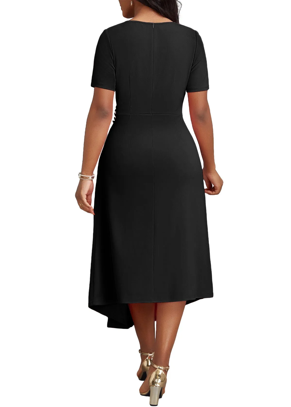 Elegant High-Waist Midi Dress with Flattering Pleat Details