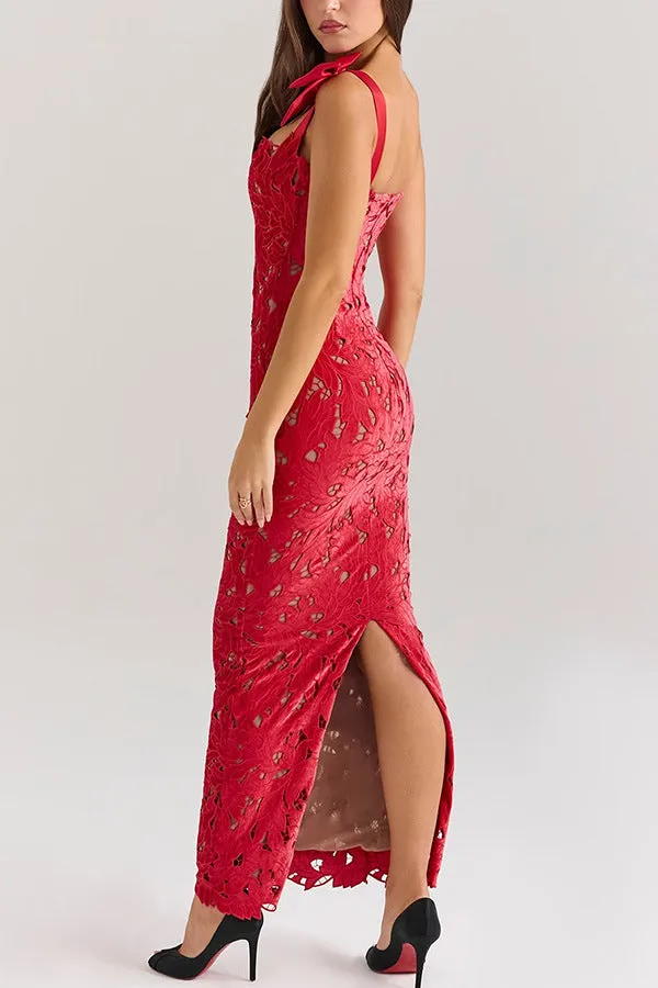 Elegant Lace Bodycon Dress with Bowknot Shoulder Details