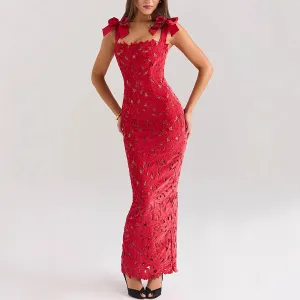Elegant Lace Bodycon Dress with Bowknot Shoulder Details
