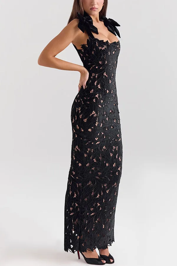 Elegant Lace Bodycon Dress with Bowknot Shoulder Details