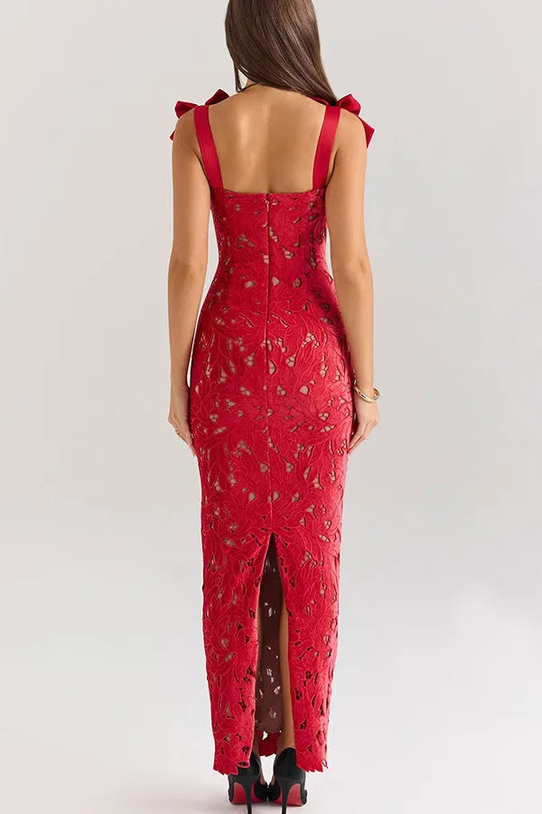 Elegant Lace Bodycon Dress with Bowknot Shoulder Details