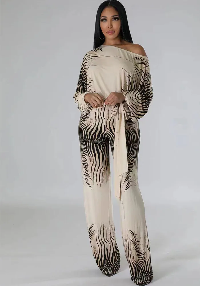 Elegant One-Shoulder Zebra Print Batwing Sleeve Jumpsuit