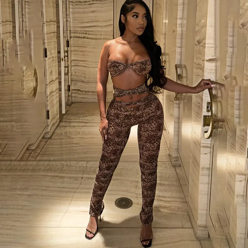 Fierce Leopard Print Hollow Cut-Out Crop Jumpsuit