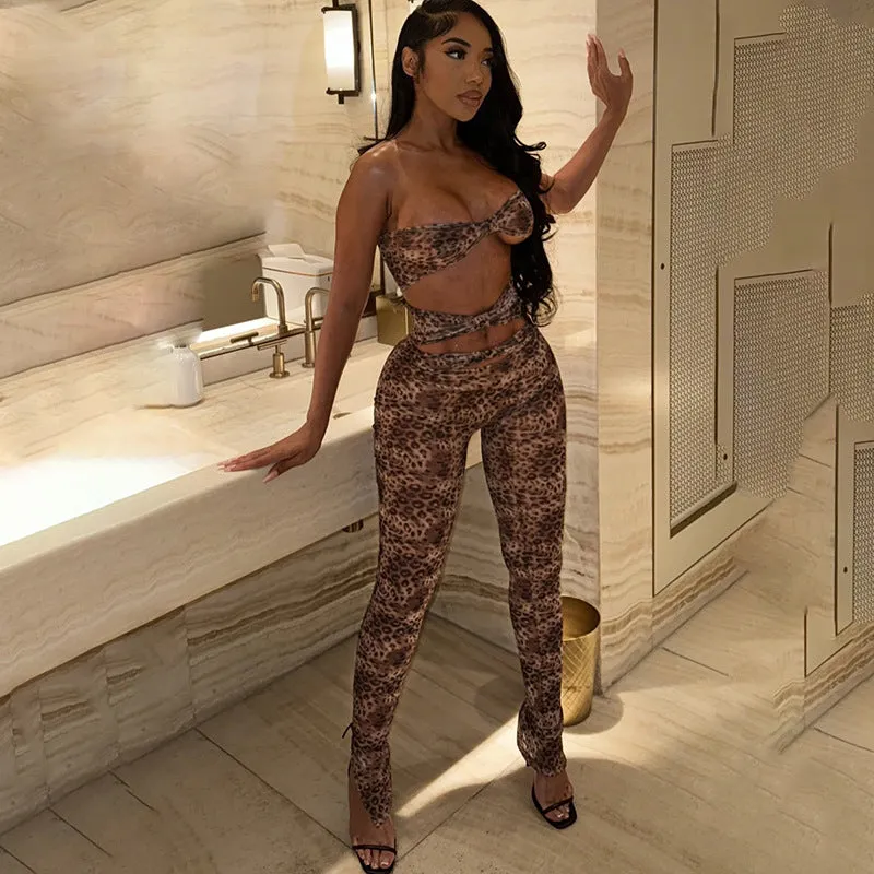 Fierce Leopard Print Hollow Cut-Out Crop Jumpsuit