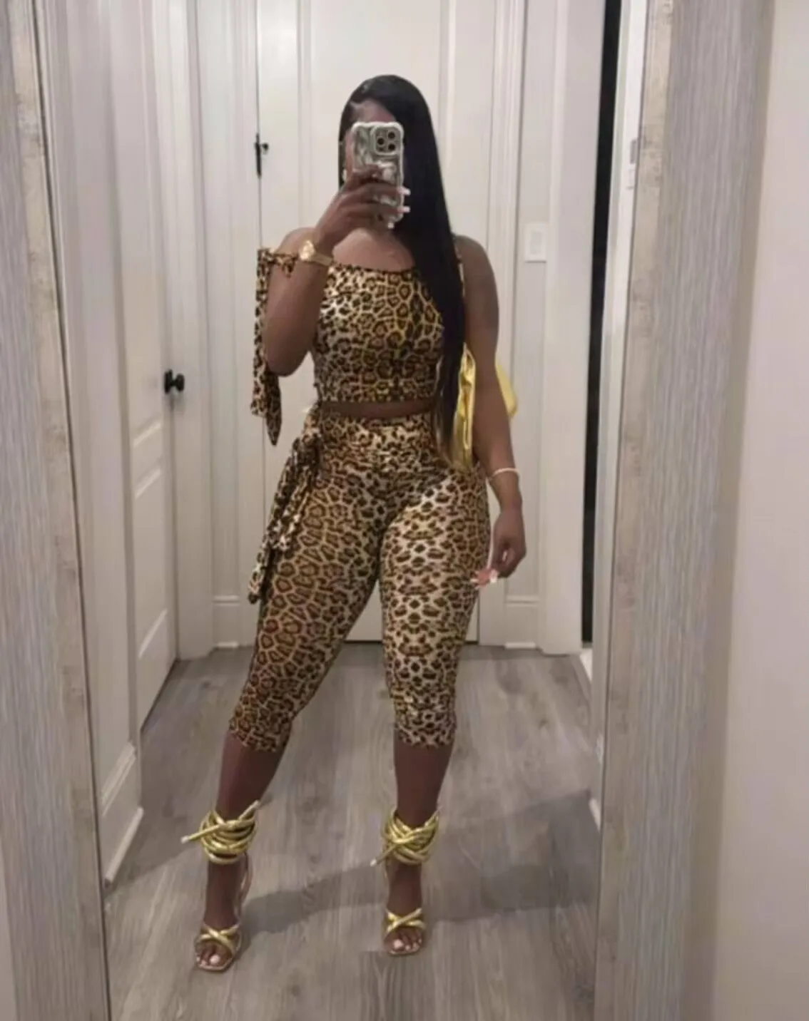 Fierce Leopard Print One-Shoulder Cropped Top and High-Waist Pants Set