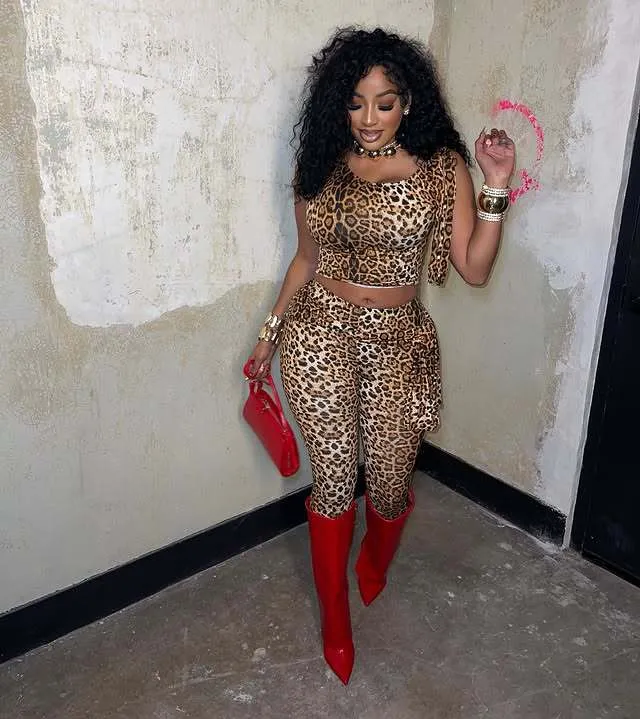 Fierce Leopard Print One-Shoulder Cropped Top and High-Waist Pants Set