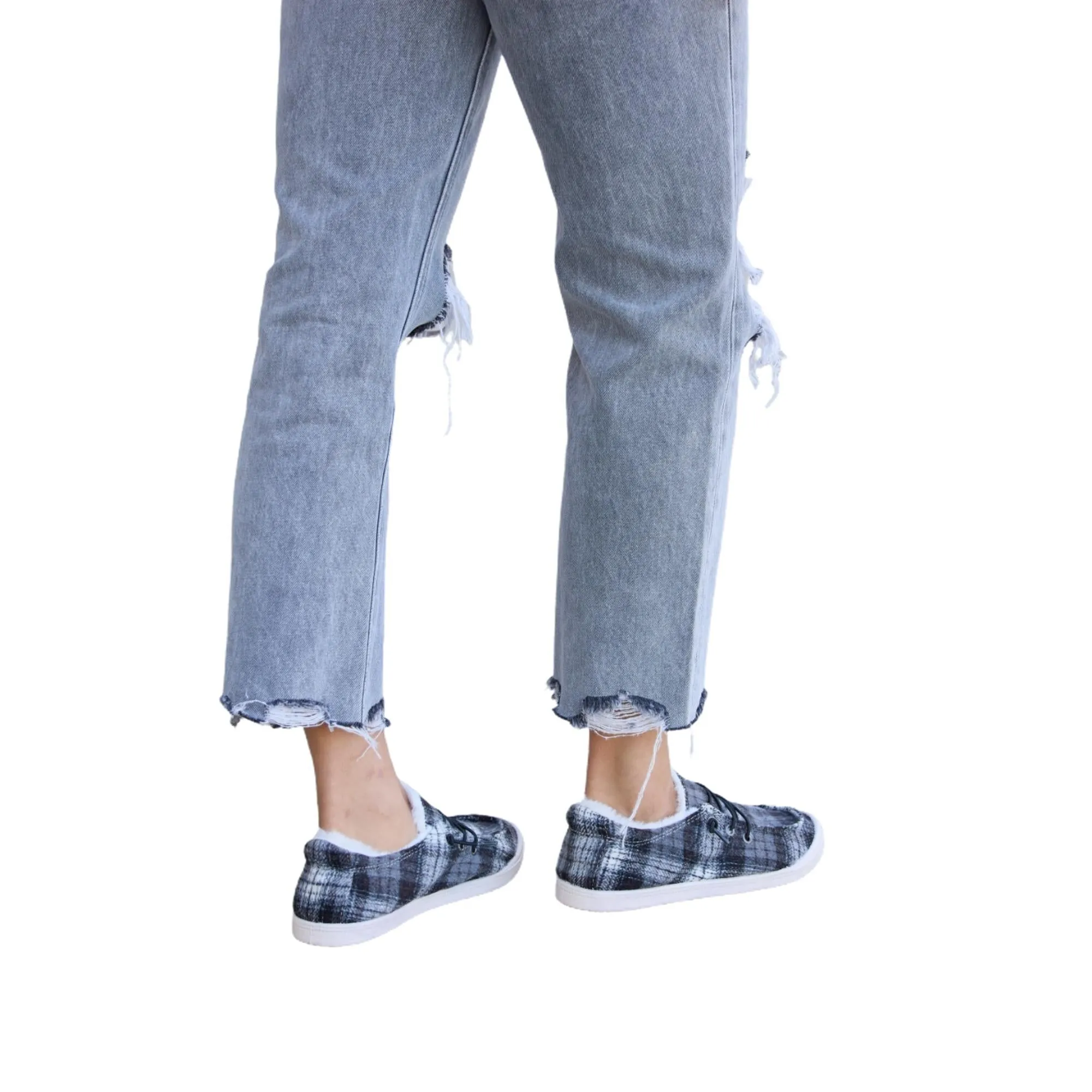 Forever Link Black Plaid Plush Flat Sneakers