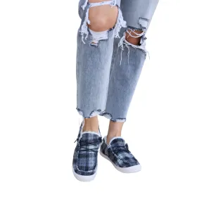 Forever Link Black Plaid Plush Flat Sneakers