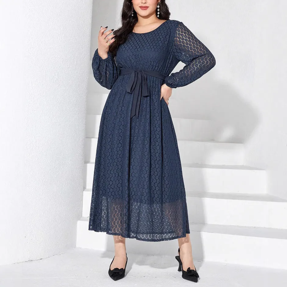 Graceful Elegance Solid Lace Plus Size Spring Dress