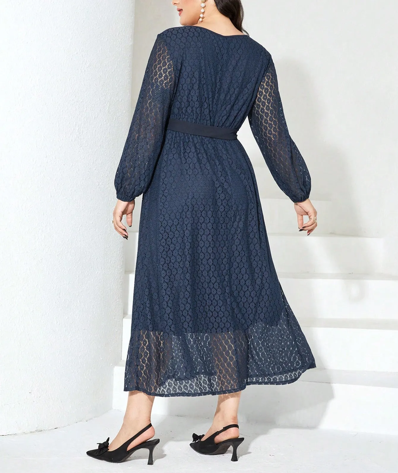Graceful Elegance Solid Lace Plus Size Spring Dress
