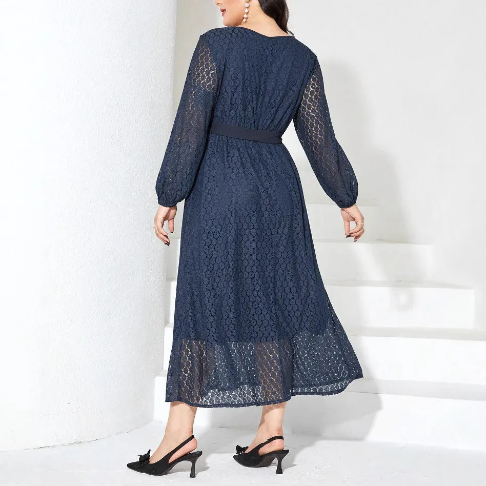 Graceful Elegance Solid Lace Plus Size Spring Dress