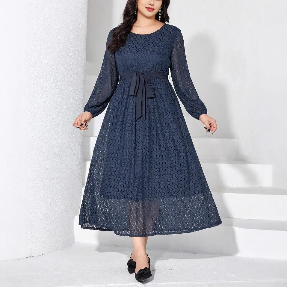 Graceful Elegance Solid Lace Plus Size Spring Dress