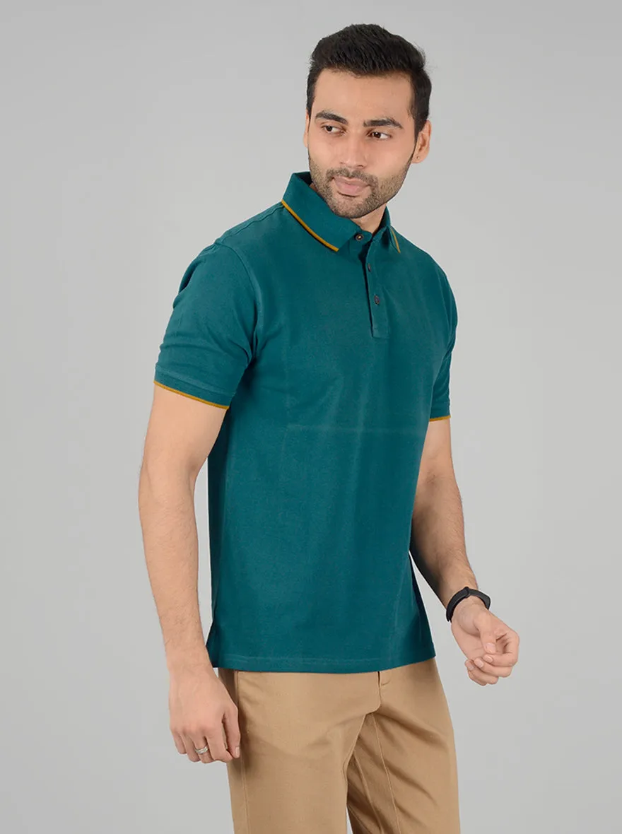 Green Solid Slim Fit Polo T-Shirt | JadeBlue