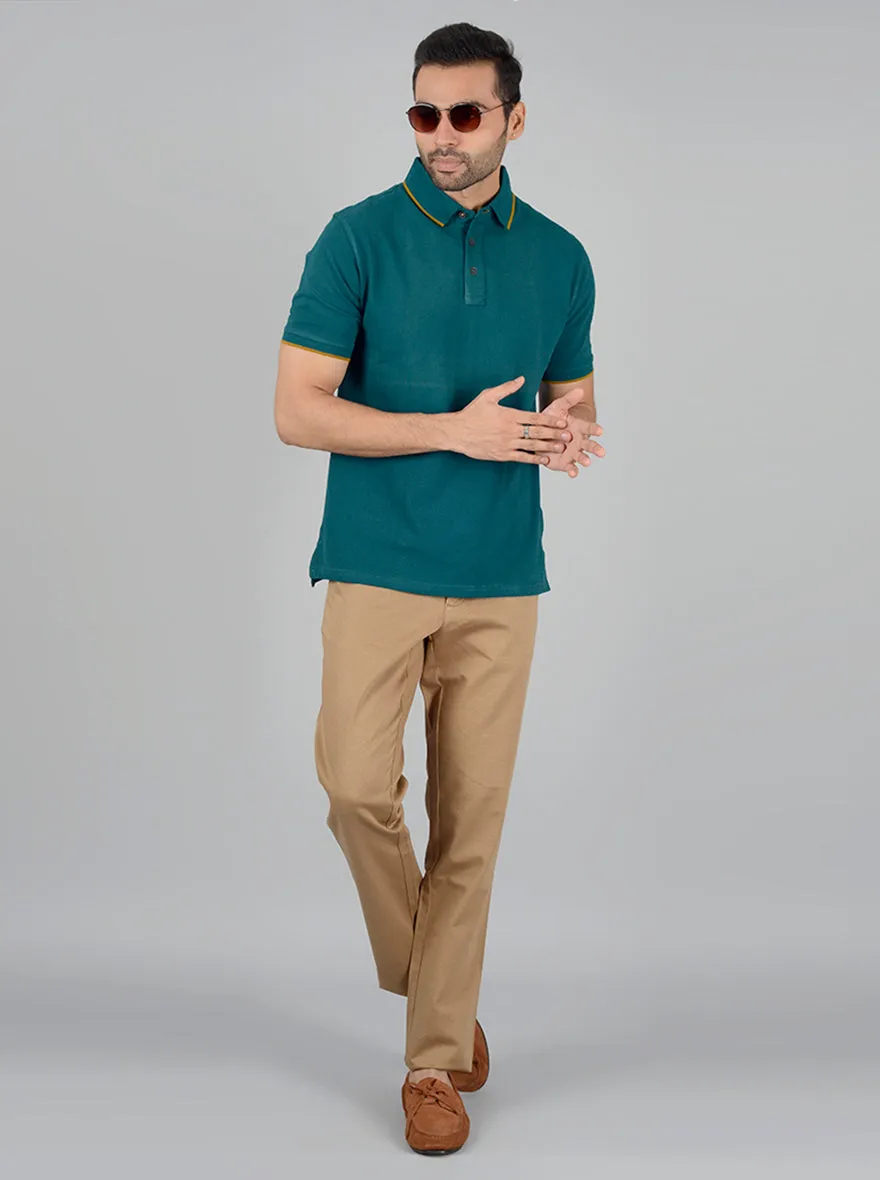 Green Solid Slim Fit Polo T-Shirt | JadeBlue