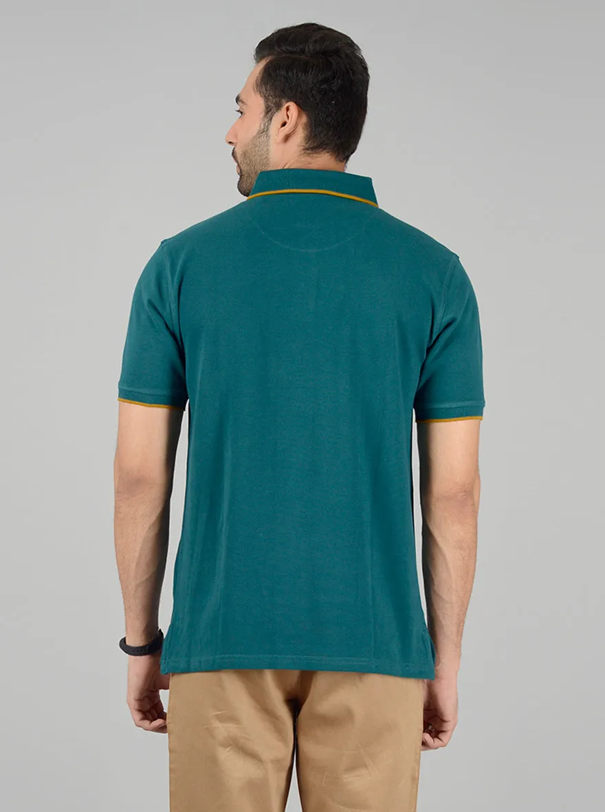 Green Solid Slim Fit Polo T-Shirt | JadeBlue