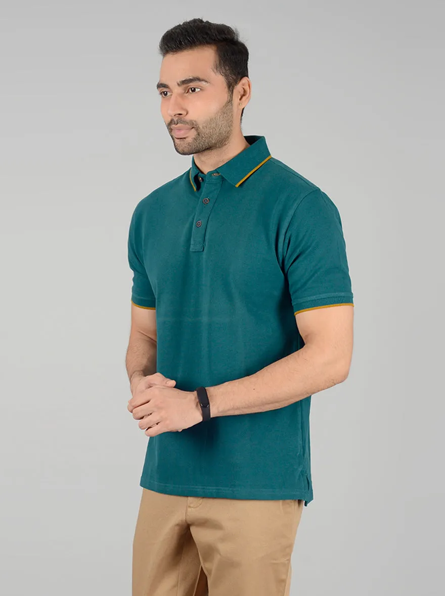 Green Solid Slim Fit Polo T-Shirt | JadeBlue