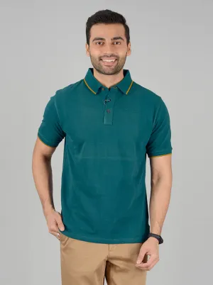 Green Solid Slim Fit Polo T-Shirt | JadeBlue
