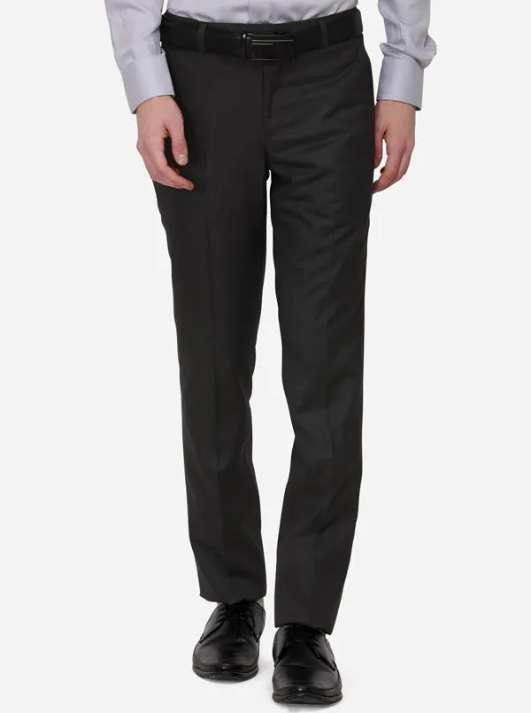 Grey Solid Slim Fit Formal Trouser | Greenfibre