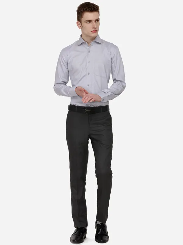 Grey Solid Slim Fit Formal Trouser | Greenfibre