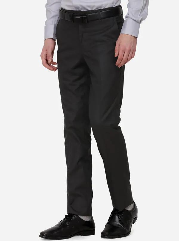 Grey Solid Slim Fit Formal Trouser | Greenfibre