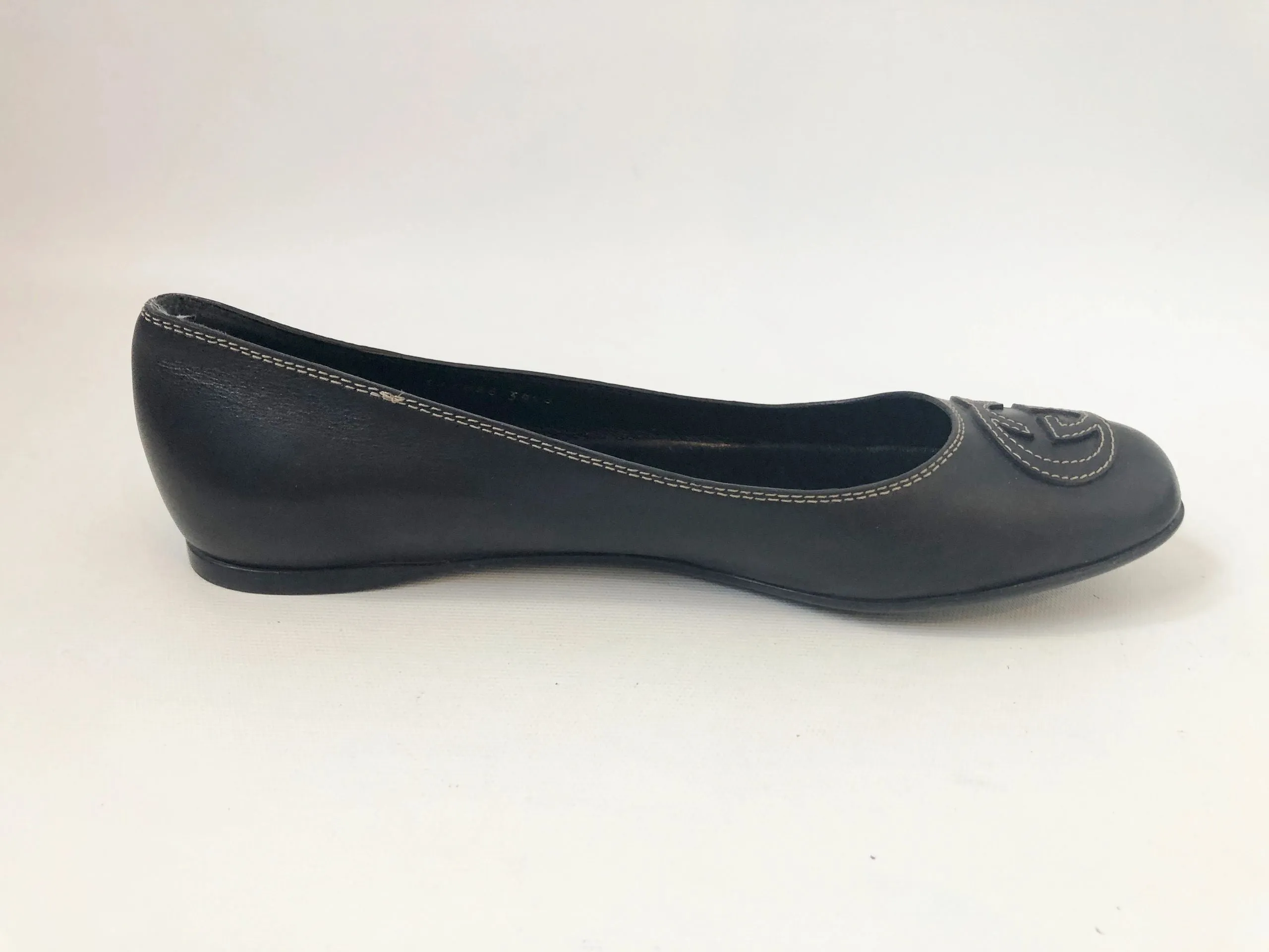 Gucci Gg Leather Ballet Flat Size 39.5 It (9.5 Us)
