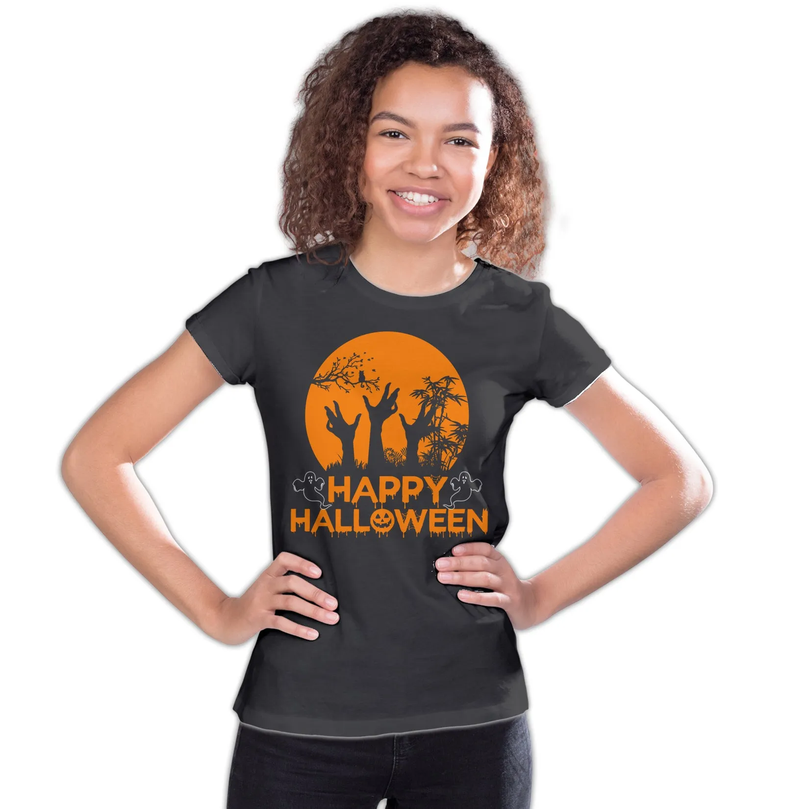Halloween Cute Happy Pumpkin Ghost Meme Zombie Cat Official Youth T-shirt