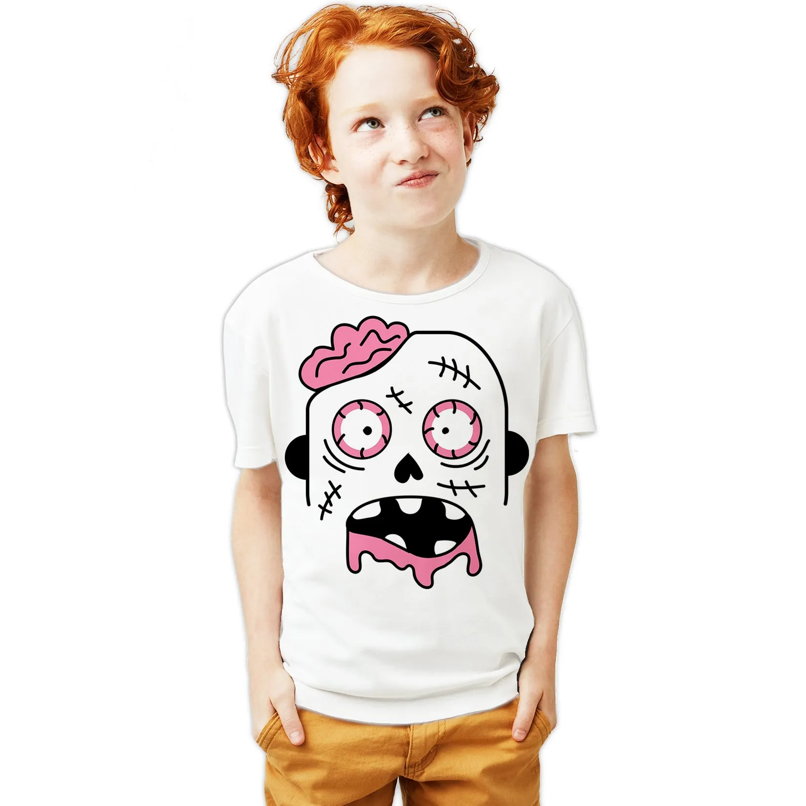 Halloween Horror Cute Zombie Brains Urban Stencil Art Scary Youth T-shirt