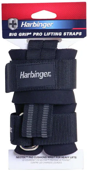 Harbinger Big Grip Pro Padded Weight Lifting Straps No-Slip Rubber