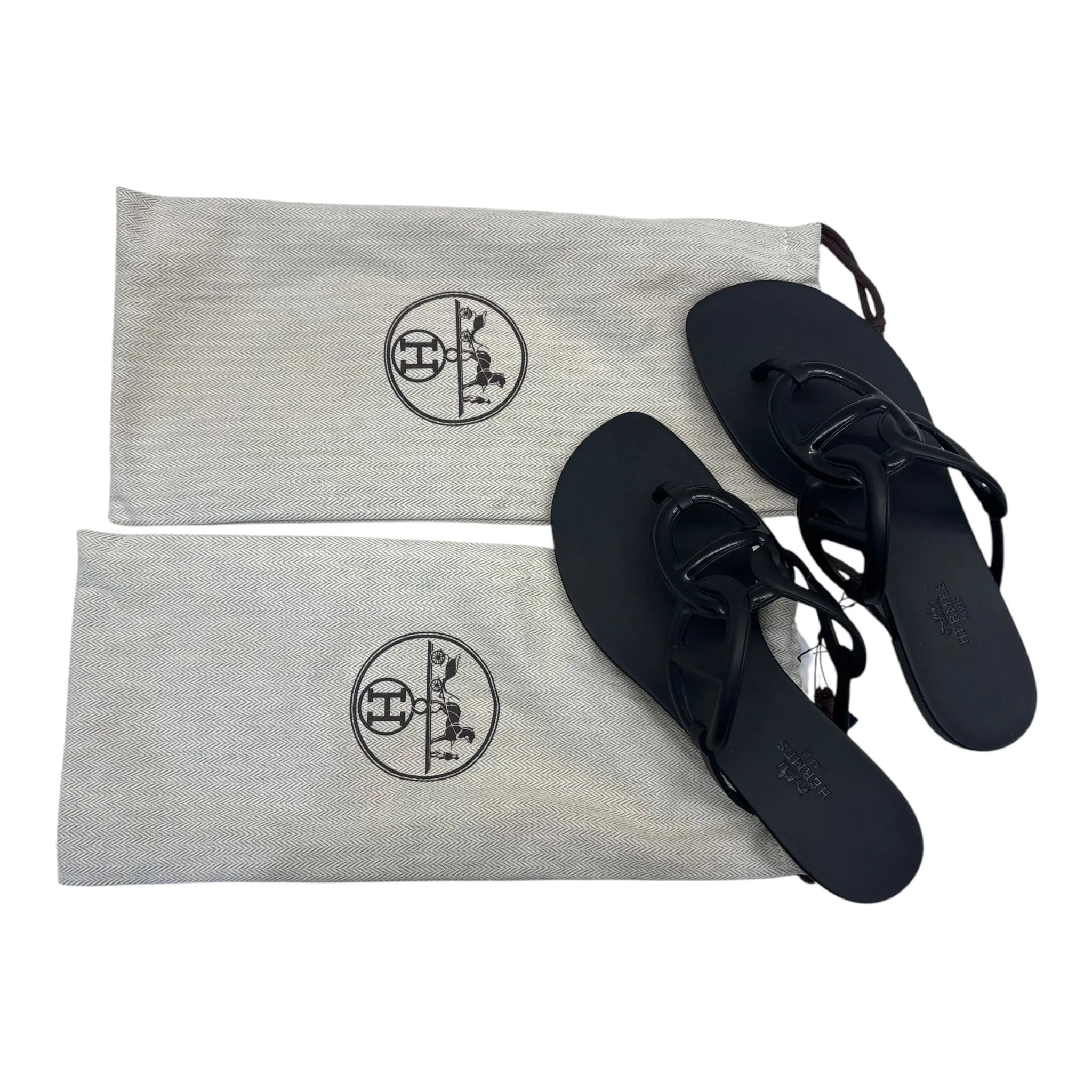 Hermes Black Rubber Egerie Thong Flats EU 38