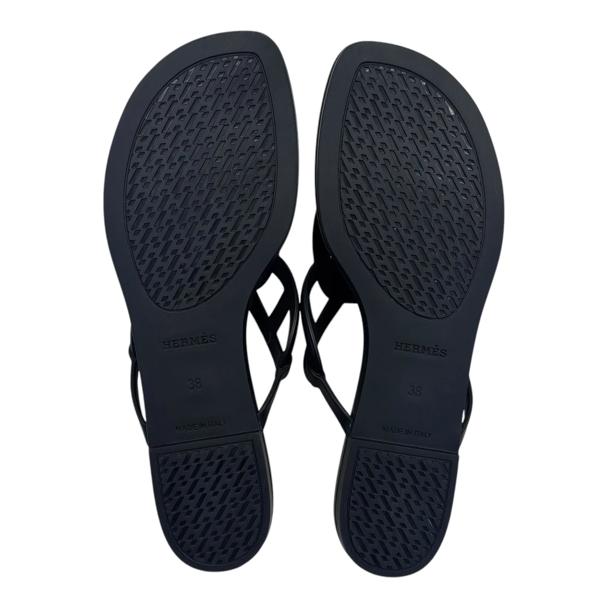 Hermes Black Rubber Egerie Thong Flats EU 38