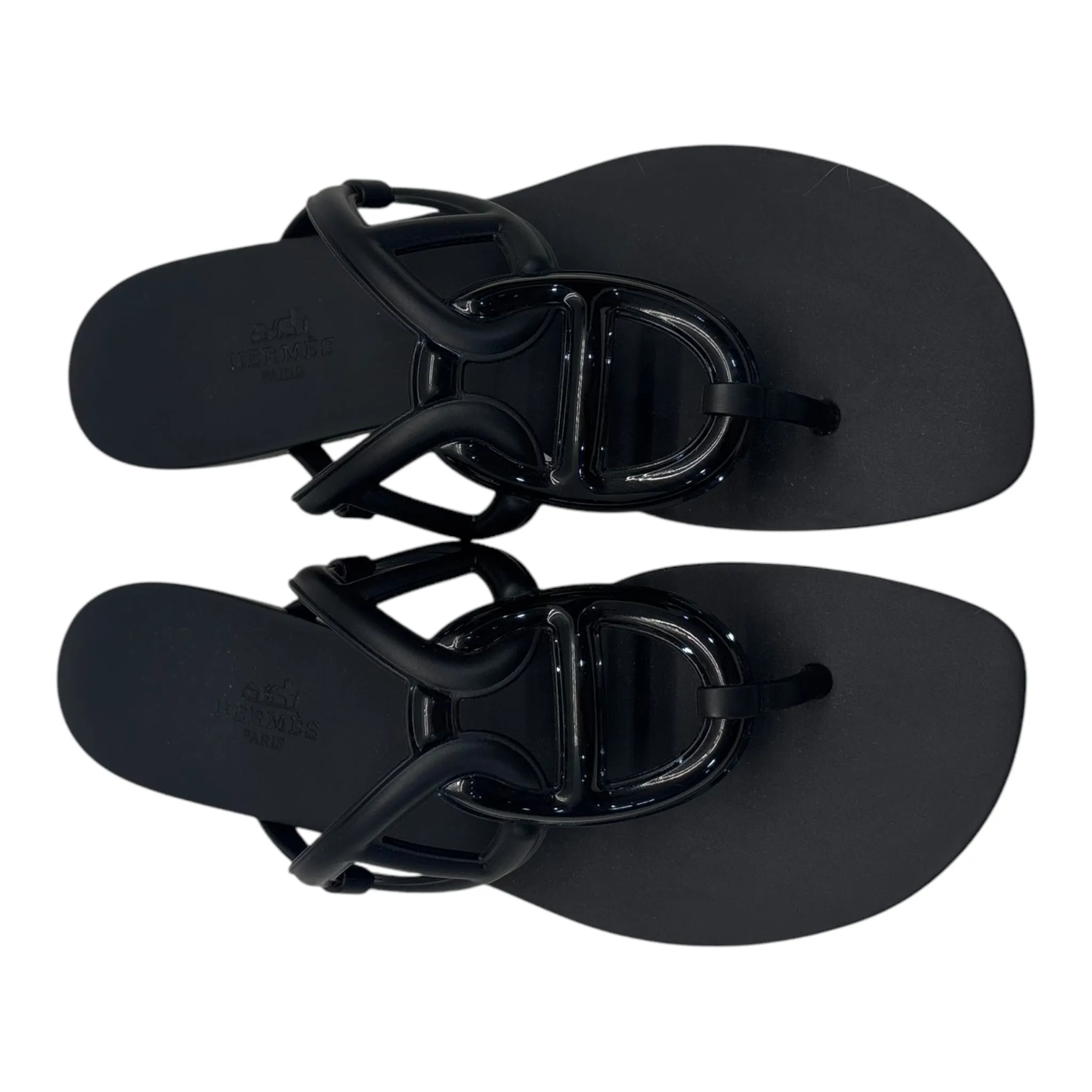 Hermes Black Rubber Egerie Thong Flats EU 38