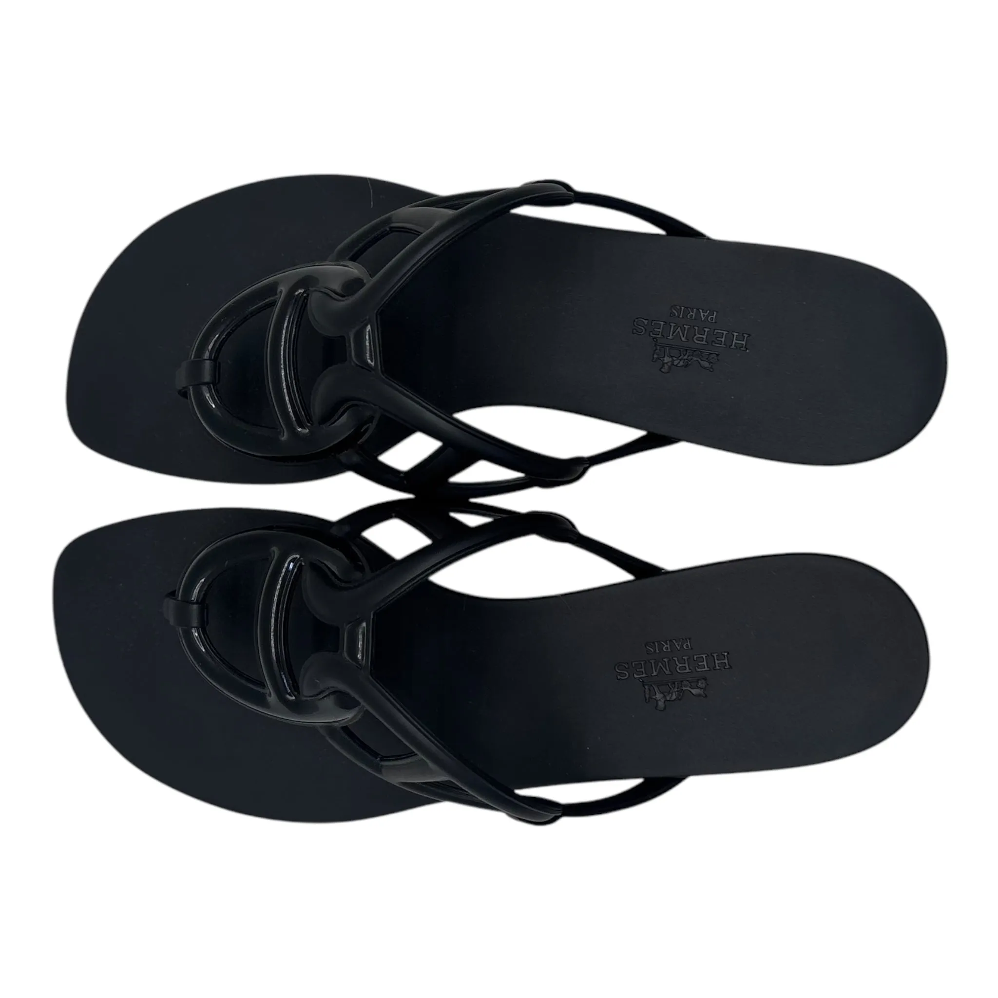 Hermes Black Rubber Egerie Thong Flats EU 38